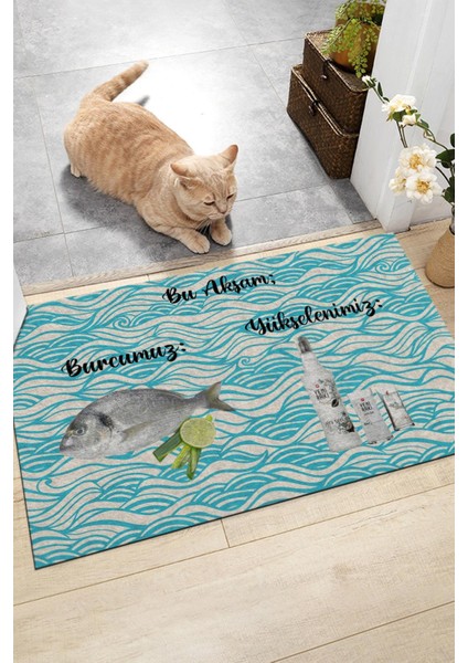 Rakı Balık Kapı Önü Paspası Dekoratif Kapı Paspası Dış Mekan Paspas Ev Içi Paspası 45X70CM
