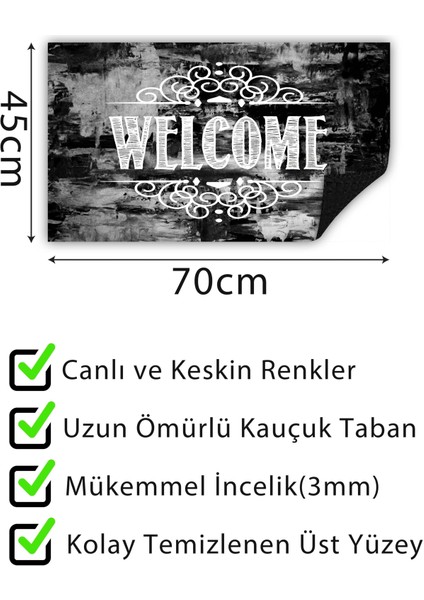 Welcome Karalama Kapı Önü Paspası Dekoratif Kapı Paspası Dış Mekan Paspas Ev Içi Paspası 45X70CM