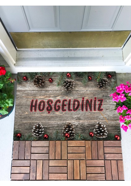 Hoşgeldiniz Ahşap Kapı Önü Paspası Dekoratif Kapı Paspası Dış Mekan Paspas Ev Içi Paspası 45X70CM