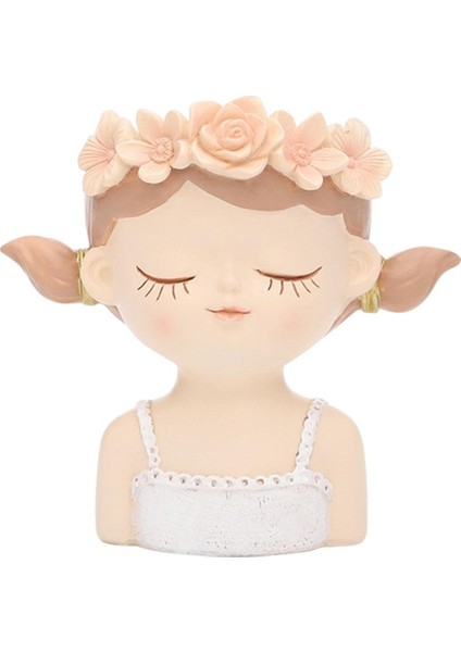 F Fityle Reçine Kız Şekli Bitki Saksı Ekici Kadınlar Kafa Heykeli Etli Pot 11X7X11CM (Yurt Dışından)