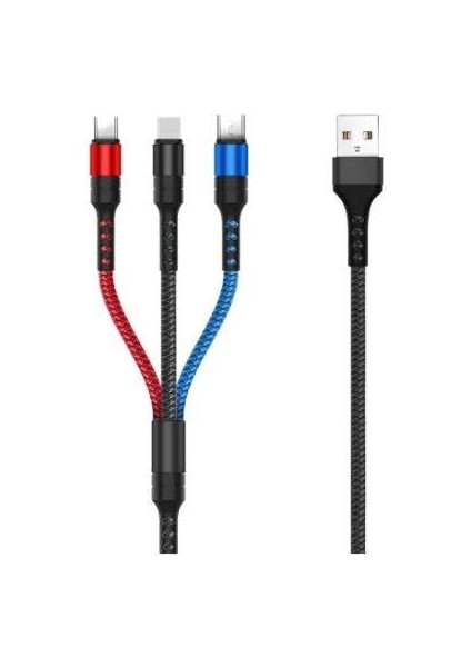 USB 3in1 Type-C, Lightning, Micro USB Şarj Kablosu