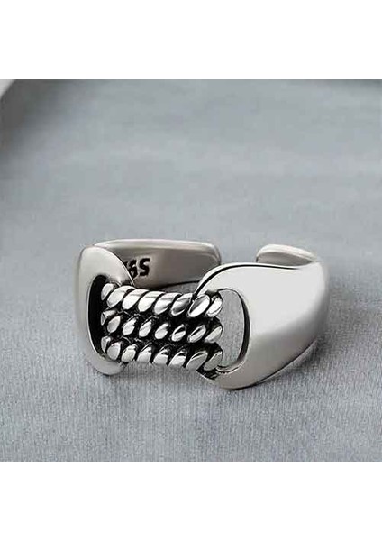 TS001340 Örgü Atkılı 925 Ayar Gümüş H.ürün Kadın Ayarlanabilir Yüzük