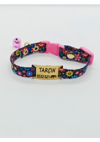 İsimli Çiçekli Kedi Tasması 19-32 cm M