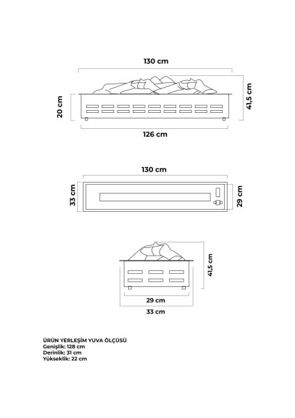 3 Boyutlu Elektrikli Şömine (130 Cm)