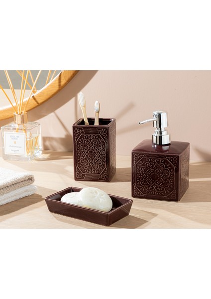 Rhonda Banyo Setı 10X10X15CM+8X8X11CM+8X13X3CM Bordo