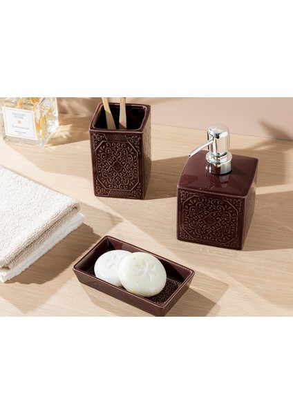 Rhonda Banyo Setı 10X10X15CM+8X8X11CM+8X13X3CM Bordo fiyatları