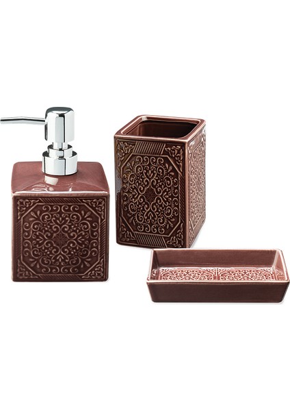 Rhonda Banyo Setı 10X10X15CM+8X8X11CM+8X13X3CM Bordo modelleri