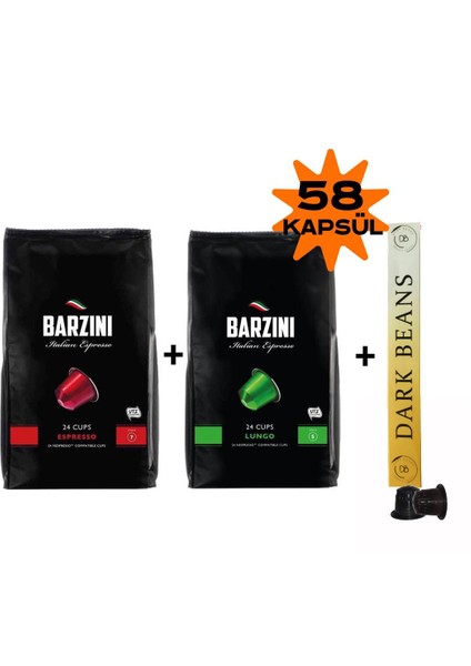 Espresso 24'lü + Lungo 24'lü + Dark Beans 10'lu Kapsül Kahve 3'lü