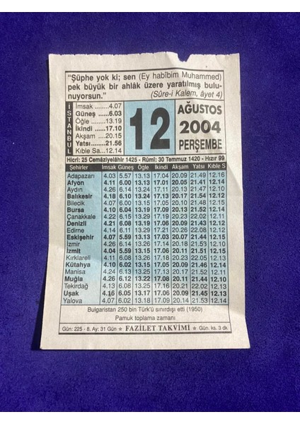 12 Ağustos 2004 Takvim Yaprağı - Nostalji Koleksiyonluk Takvim Yaprağı
