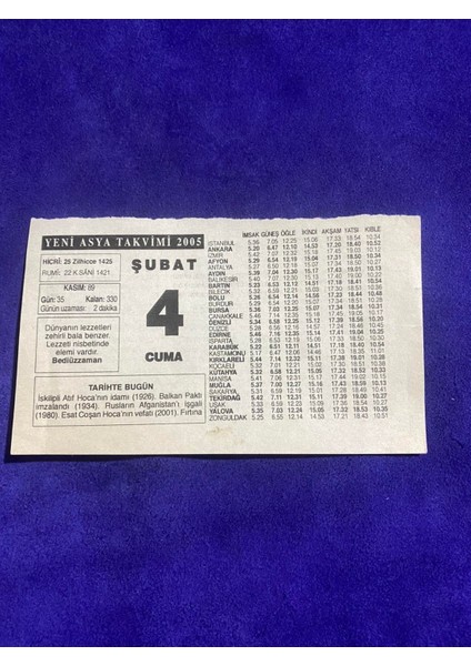 4 Şubat 2005 Takvim Yaprağı - Nostalji Koleksiyonluk Takvim Yaprağı