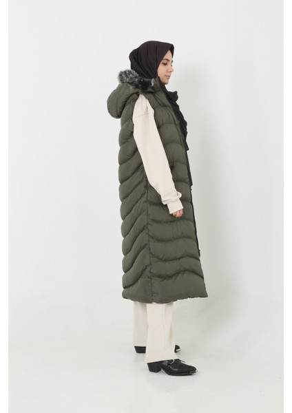 Bayan Kapişonlu Fermuar Ayrıntılı Tesettür Uzun Şişme Yelek fırsatları