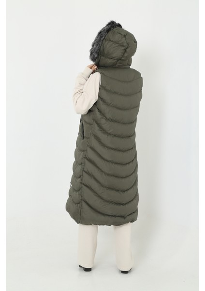 Bayan Kapişonlu Fermuar Ayrıntılı Tesettür Uzun Şişme Yelek indirimleri