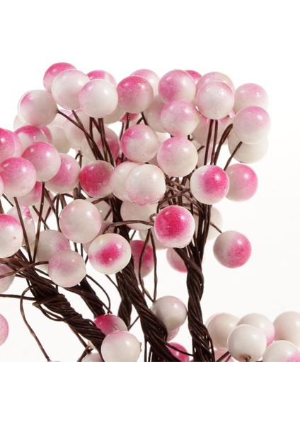 F Fityle Yapay Holly Berry Simülasyon Yeşillik Sprey Demet Düğün Parti Pembe (Yurt Dışından)
