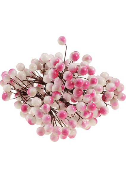 F Fityle Yapay Holly Berry Simülasyon Yeşillik Sprey Demet Düğün Parti Pembe (Yurt Dışından)
