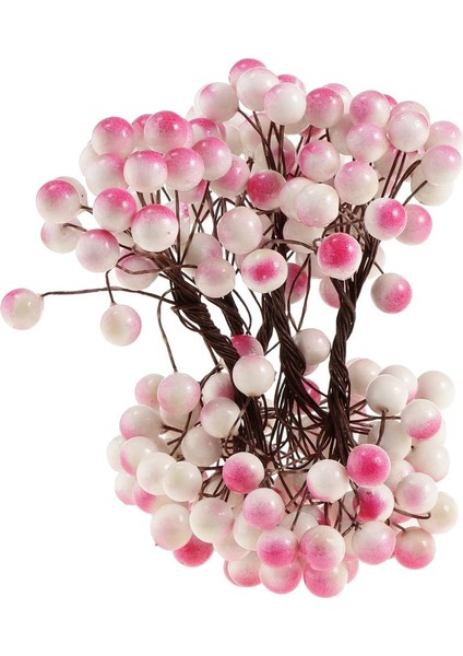 F Fityle Yapay Holly Berry Simülasyon Yeşillik Sprey Demet Düğün Parti Pembe (Yurt Dışından)