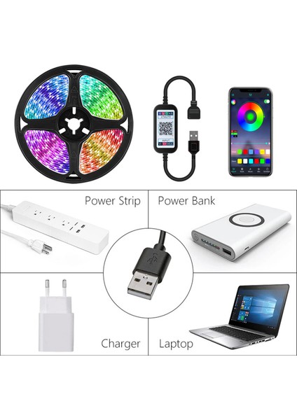 2x USB LED Şerit Işıkları Renk Değiştirme Bluetooth Dekorasyon 5 V USB Powered (Yurt Dışından)