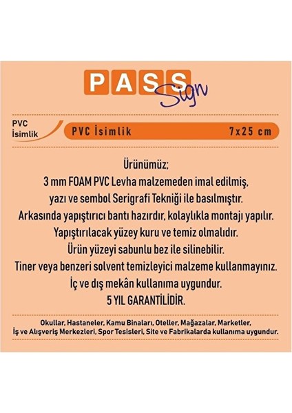 Pano Pvc Kapı Isimliği Sekreter 7X25 Cm.
