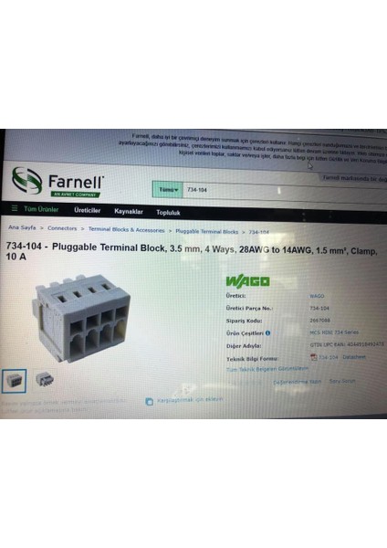 734-104 3,5 mm 4 Yollu Terminal Blok 28 Awg - 14 Awg fiyatları