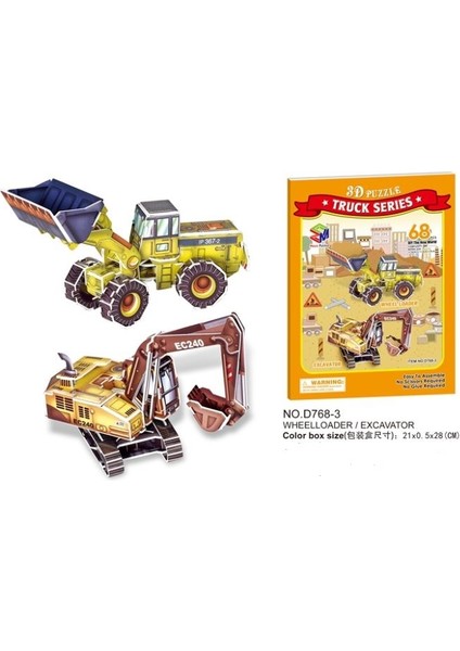 Excavator Iş Makinesi 66 Parça 3D Puzzle - Truck Serisi Magic Puzzle