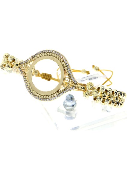 Sarı Ipli Sarı Dorikalı Kemangözlü Çeyrekli Makrome Bileklik