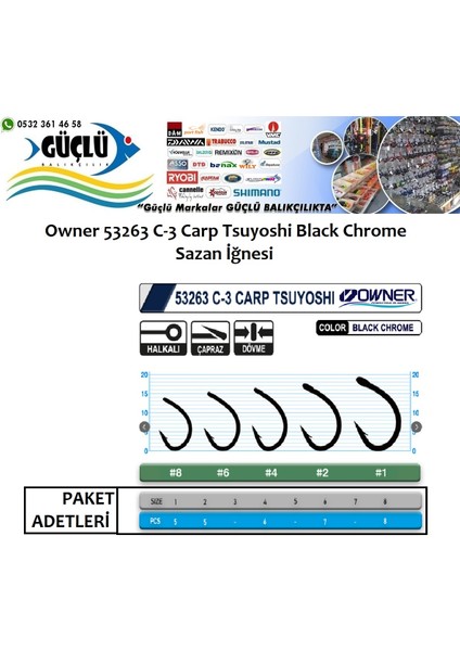 Sazan Iğnesi Owner 53263 C-3 Carp Tsuyoshi Black Chrome Çeşitleri modelleri