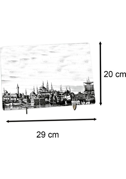 Ahşap Mdf Üzeri Siyah Beyaz Istanbul Görsel Kaplamalı Dekoratif Masa Üstü Pano