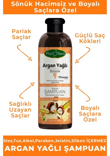 Tuzsuz Hassas Sönük Hacimsiz ve Boyalı Saçlara Özel Argan Yağlı Bitkisel Şampuan 400 ml