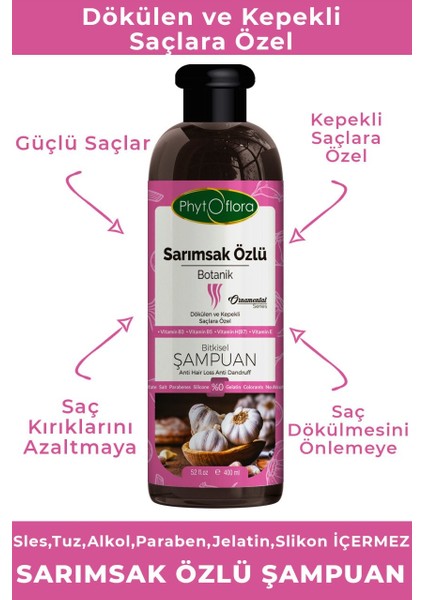 Tuzsuz Yağlı ve Dökülen ve Kepekli Saçlara Özel Sarımsak Özlü Bitkisel Şampuan 400 ml