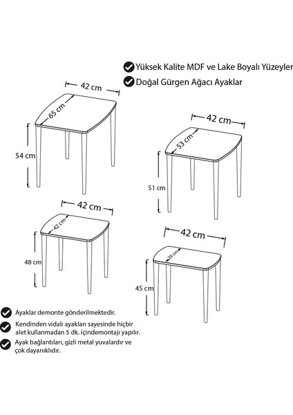 Concept Lyon Serisi , 4lü Zigon Sehpa Takımı , Üst Kalite 1.sınıf Mdf