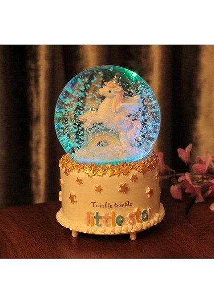 Gökkuşağı Üzerinde Unicorn Orta Boy Işıklı Müzikli Kar Küresi fiyatları