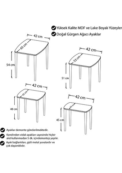 Concept Lyon Serisi , 4lü Zigon Sehpa Takımı , Üst Kalite 1.sınıf Mdf