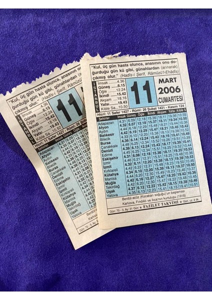 11 Mart 2006 Takvim Yaprağı - Nostalji Koleksiyonluk Takvim Yaprağı
