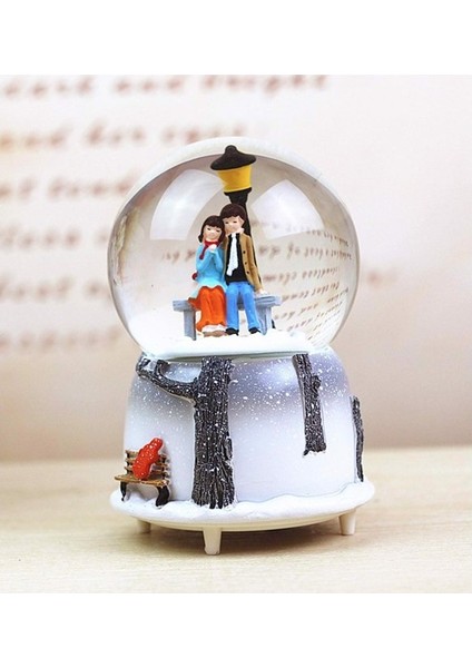 Romantik Aşıklar Oturan Orta Boy Işıklı Müzikli Kar Küresi modelleri