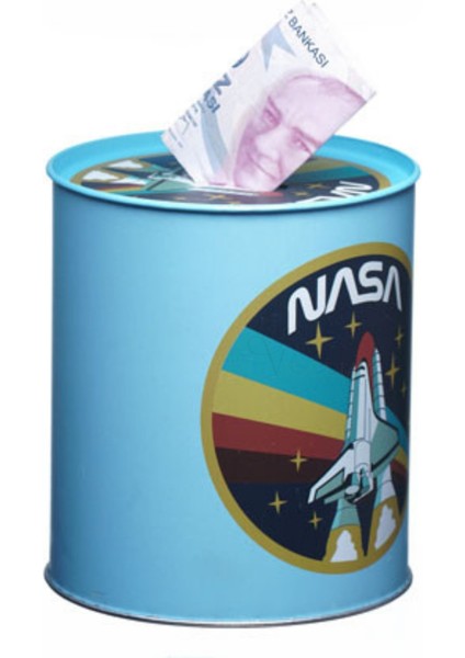 Metal Para Kumbarası Açılmaz Baskılı Büyük Boy Nasa Desenli