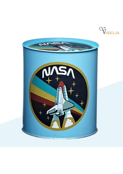 Metal Para Kumbarası Açılmaz Baskılı Büyük Boy Nasa Desenli
