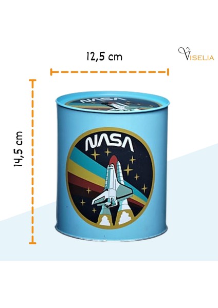 Metal Para Kumbarası Açılmaz Baskılı Büyük Boy Nasa Desenli