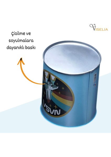 Metal Para Kumbarası Açılmaz Baskılı Büyük Boy Nasa Desenli