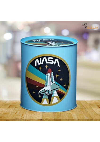 Metal Para Kumbarası Açılmaz Baskılı Büyük Boy Nasa Desenli