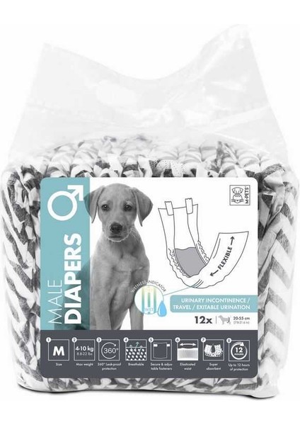 M-Pets Diapers Erkek Köpekler Için Külot (M) 12LI