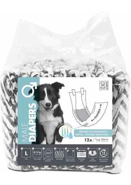 M-Pets Diapers Erkek Köpekler Için Külot (L) 12LI