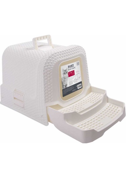 M-Pets Suez Rattan Kapalı Kedi Tuvaleti White 69X42X41CM