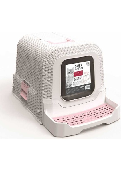 M-Pets Suez Rattan Kapalı Kedi Tuvaleti Whitepink 69X42X41CM fiyatları