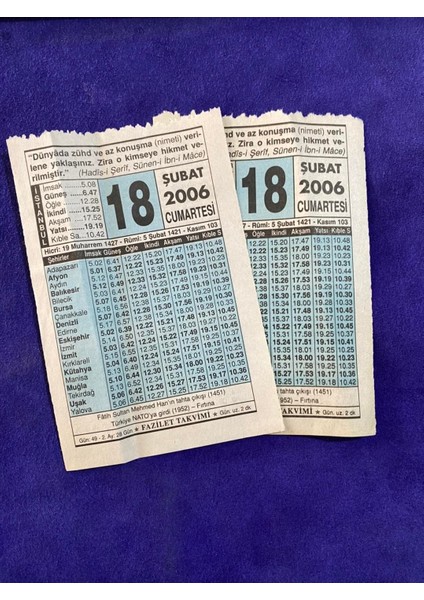 18 Şubat 2006 Takvim Yaprağı - Nostalji Koleksiyonluk Takvim Yaprağı