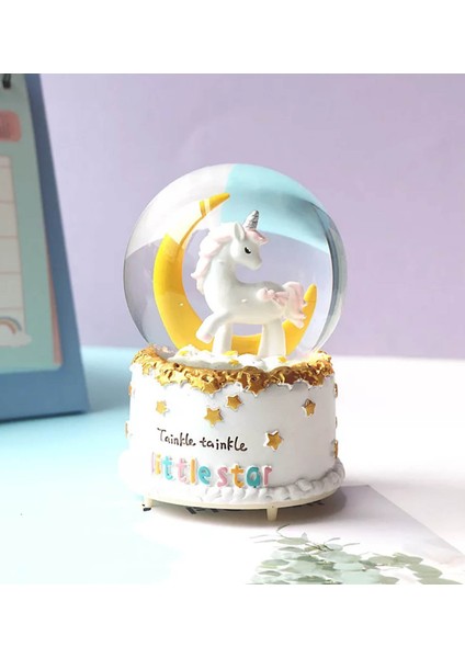 Ay Üzerinde Unicorn Orta Boy Işıklı Müzikli Kar Küresi