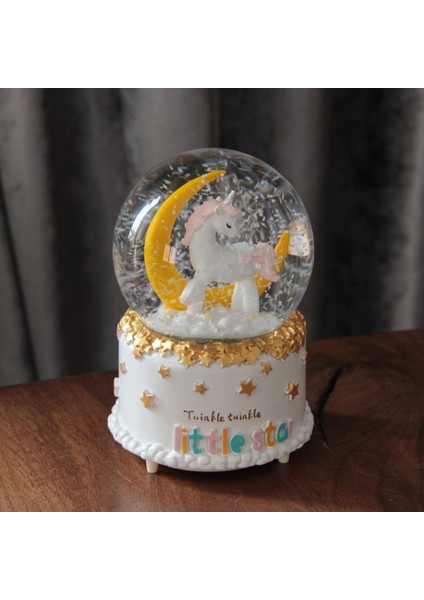 Ay Üzerinde Unicorn Orta Boy Işıklı Müzikli Kar Küresi modelleri