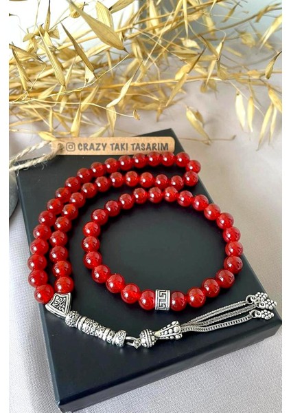 8 mm Doğal Akik Taşından Hediyelik Bileklik&tesbih Kombin