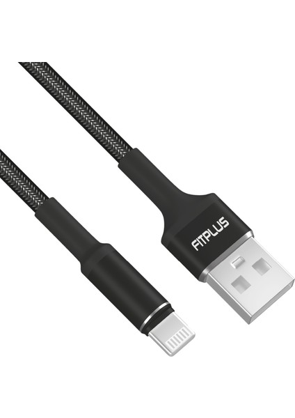 Fitplus Round RS-202 Lightning Data/şarj Kablosu 3A 2mt Örgü - Siyah
