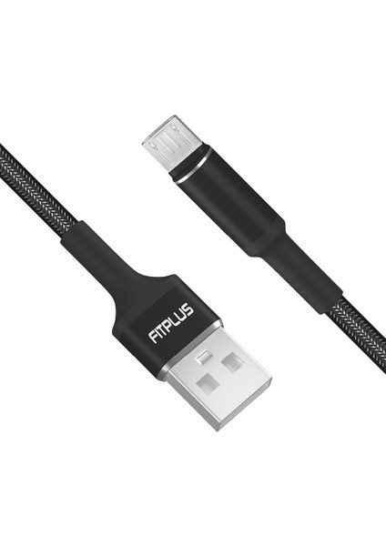 Fitplus Round RS-201 Micro USB Data/şarj Kablosu 3A 2mt Örgü - Siyah