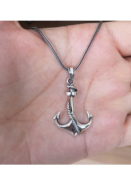 Çapa Model Denizci Sade 925 Ayar Gümüş Kolye