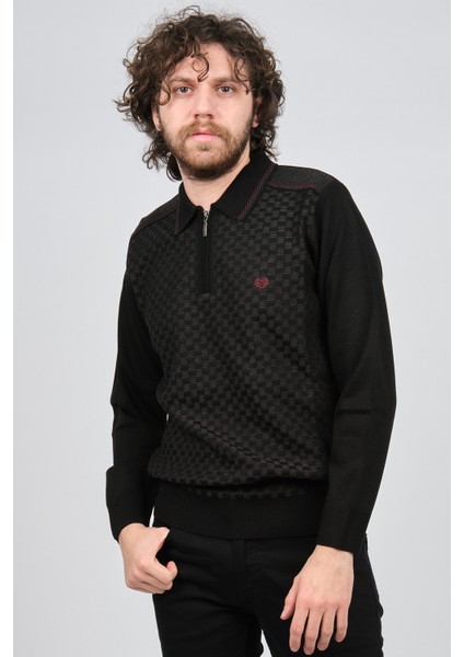 Erkek Fermuarlı Polo Yaka Kazak 1577418 Siyah